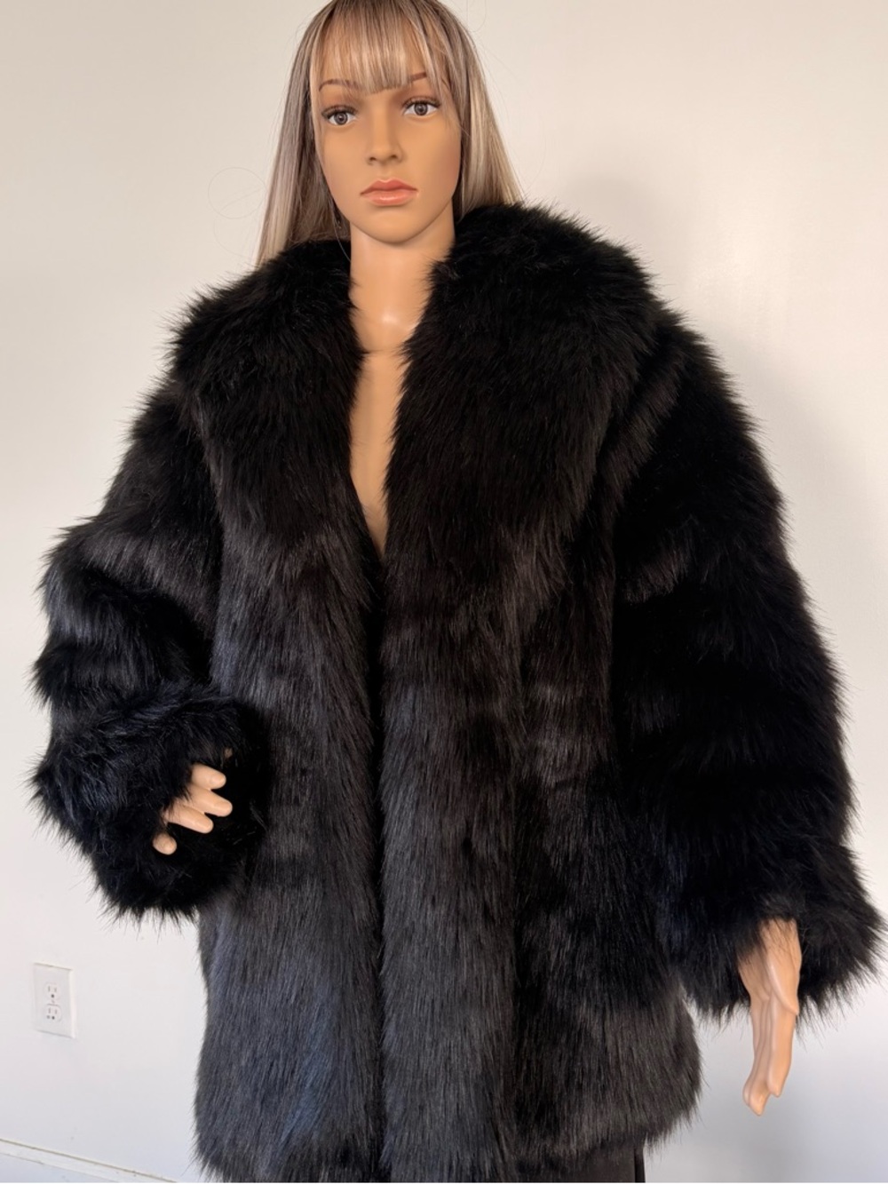 Abercrombie & Fitch Oversized Black Faux Fur Teddy Jacket Size L